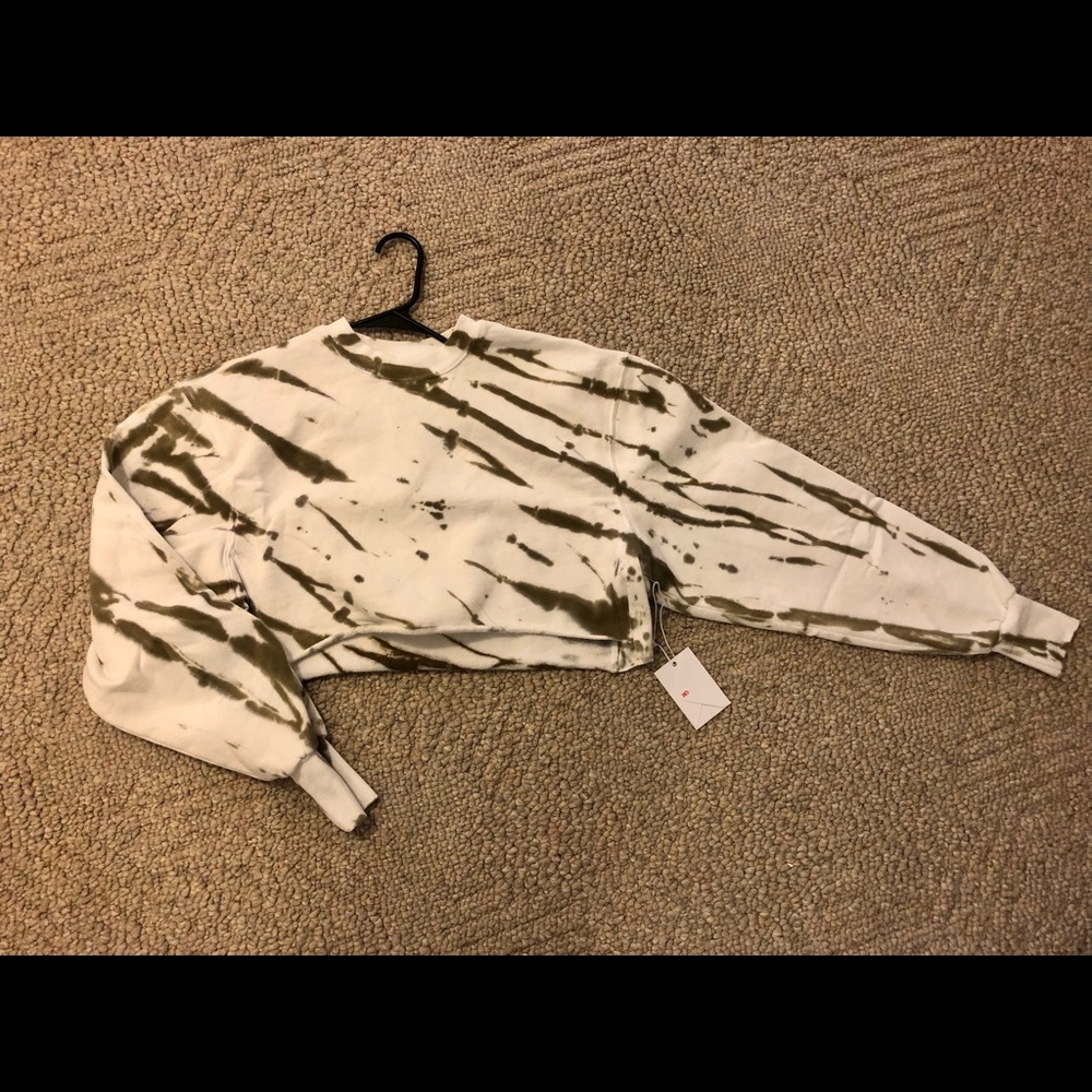 GOOD AMERICAN Cool Crop Cotton Sweatshirt In Putty Tie Dye - Size 0